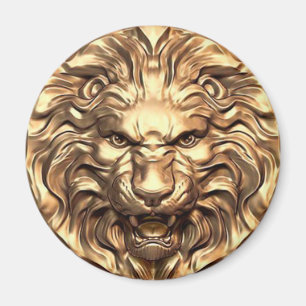 Aimant Tête de lion doré rugissant
