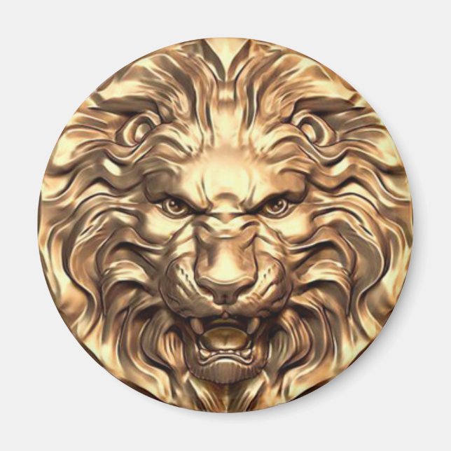 Aimant Tête de lion doré rugissant (Devant)