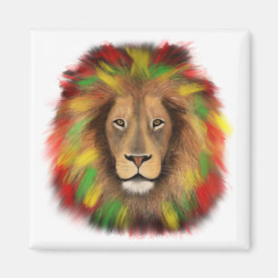 Aimant Tête de lion Rasta rouge jaune vert dessin Jamaïqu