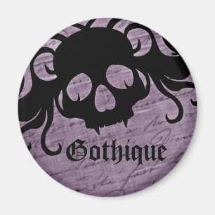 Aimant tete de mort gothique avec du noir et violet