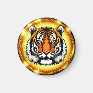 Aimant Tête de Tigre Majestueuse avec Lumières Dorées Écl