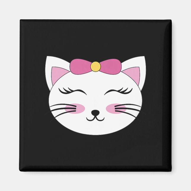 Aimant Tête de visage de chat Cils Yeux fermés Sourire Ar (Devant)