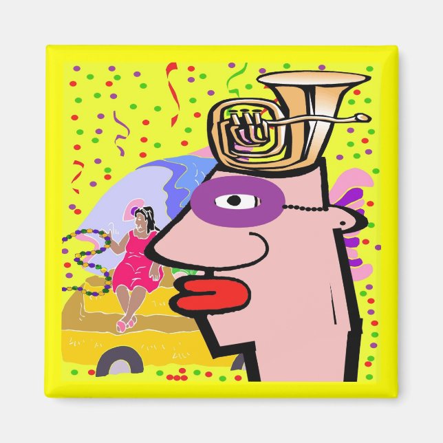 Aimant Tête Tuba Masquée Pour Mardi Gras (Devant)