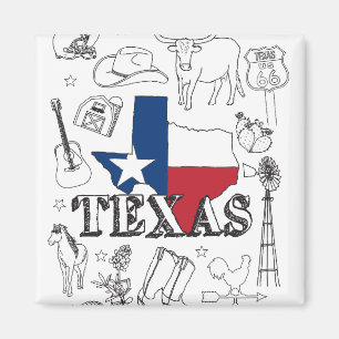 Aimant Texas Illustration Doodles of Texas Texas Motif
