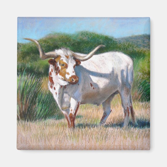 Aimant Texas Longhorn Bull peinture de l'art occidental (Devant)