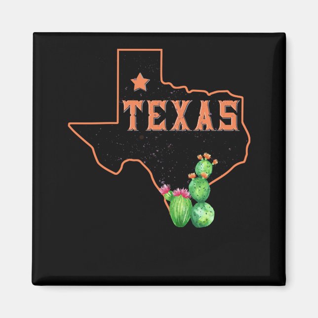 Aimant Texas State Map Pride Cactus Vintage (Devant)