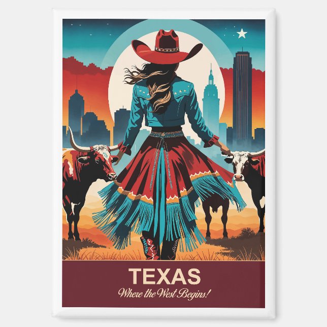 Aimant Texas Travel : là où commence l'Ouest (Recto)