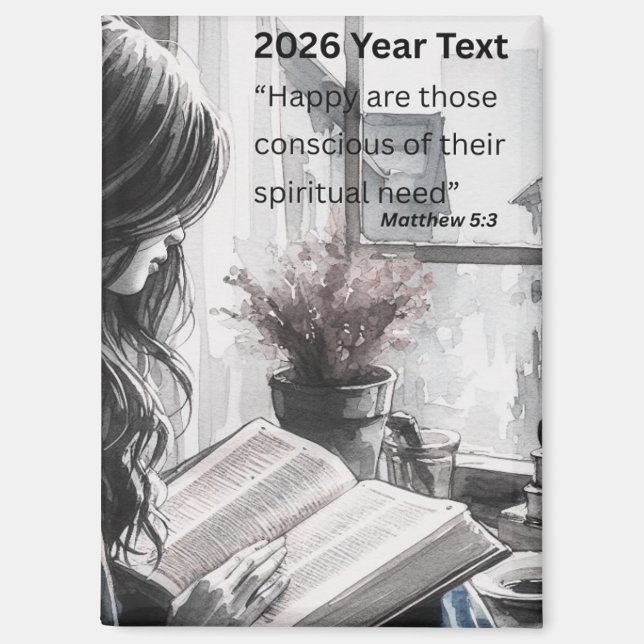 Aimant Texte de l'année 2026 Femme lisant (Recto)