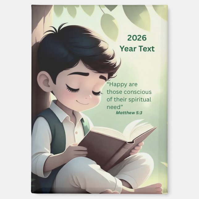 Aimant Texte de l'année 2026 Garçon lisant (Recto)