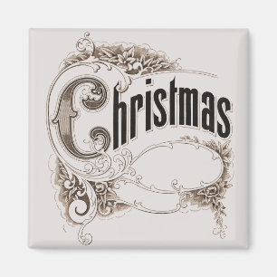 Aimant Texte de Noël Vintage avec bordure ornée