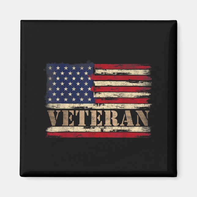 Aimant Texte gras de Vétéran Rétro Drapeau des États-Unis (Devant)