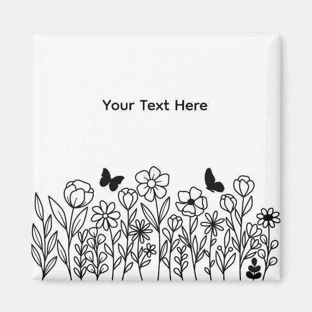 Aimant Texte personnalisé avec des fleurs (Devant)