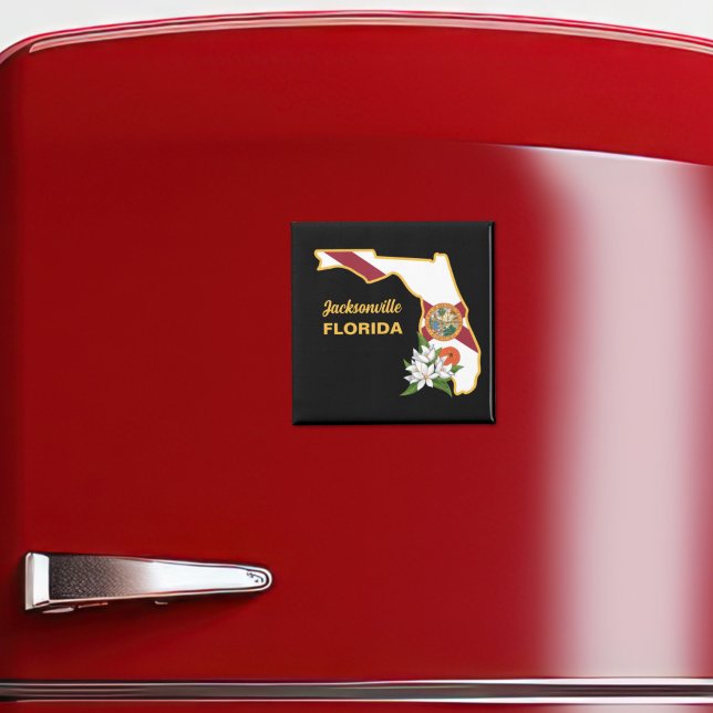 Aimant Texte personnalisé Floride Drapeau & Fleur Orange  (Créateur téléchargé)