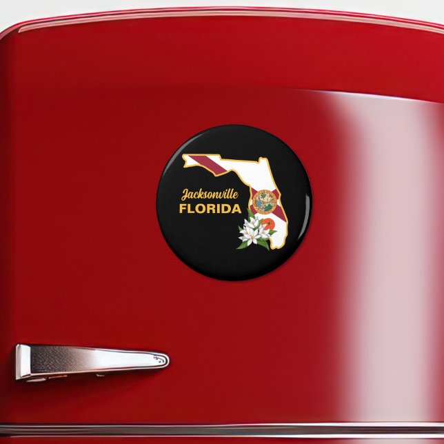 Aimant Texte personnalisé Floride Drapeau & Fleur Orange  (Créateur téléchargé)