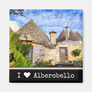 Aimant Texte personnalisé, maisons trulli, Alberobello,