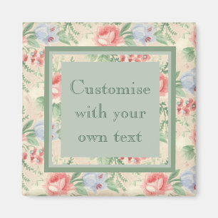 Aimant Texte personnalisé Motif de fleurs rose vintage