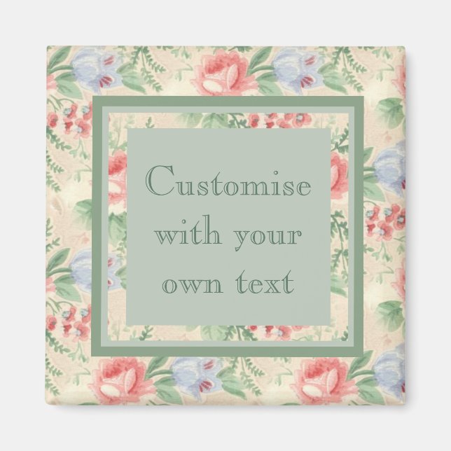 Aimant Texte personnalisé Motif de fleurs rose vintage (Devant)