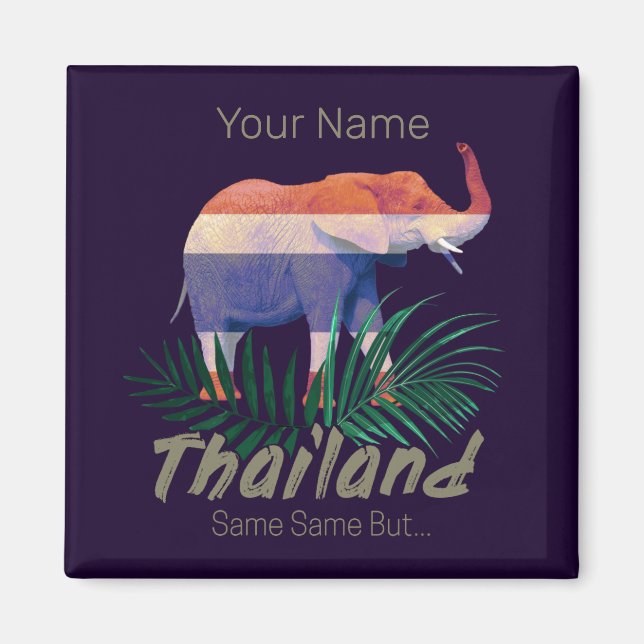 Aimant Thaïlande Elephant Drapeau Jungle Feuille Souvenir (Devant)