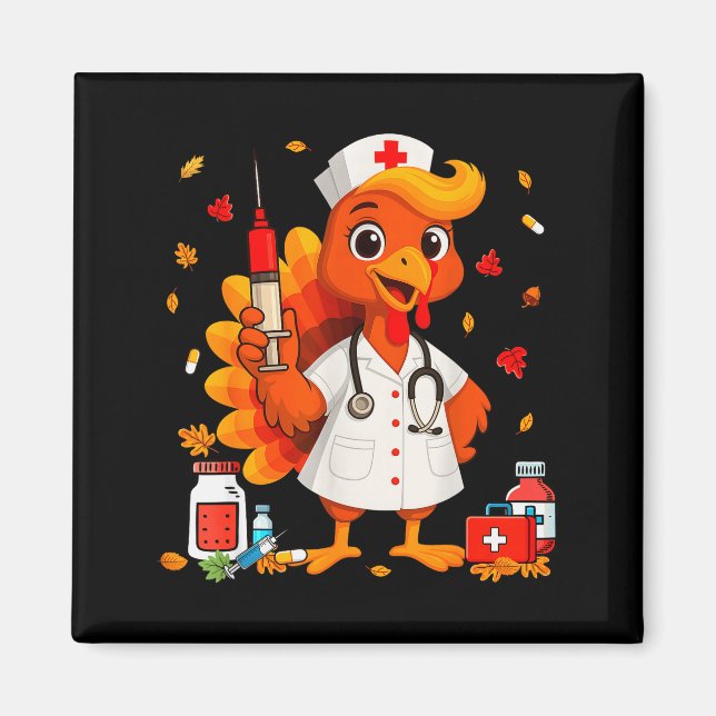 Aimant Thankful Turkey Funny Scrub Nurse Fall Thanksgivin (Devant)