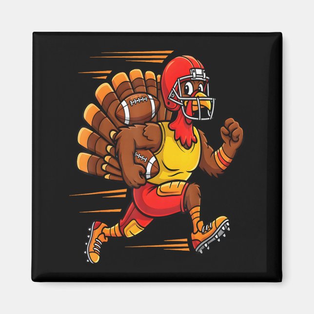 Aimant Thanksgiving Funny Turkey Playing Football Men Boy (Devant)
