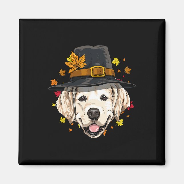 Aimant Thanksgiving Golden Retriever Pilgrie Turquie Jour (Devant)