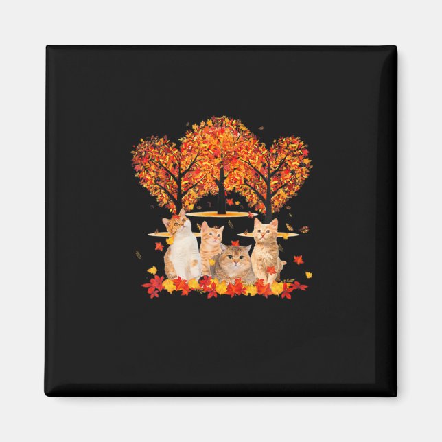 Aimant Thanksgiving Maple Cat Heart Shape Tree Leaf (Devant)