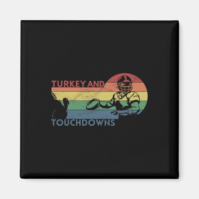 Aimant Thanksgiving Vintage Retro Turquie et Touchdowns F (Devant)