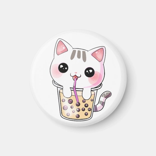 Aimant Thé à bulle de chat Kawaii (Devant)