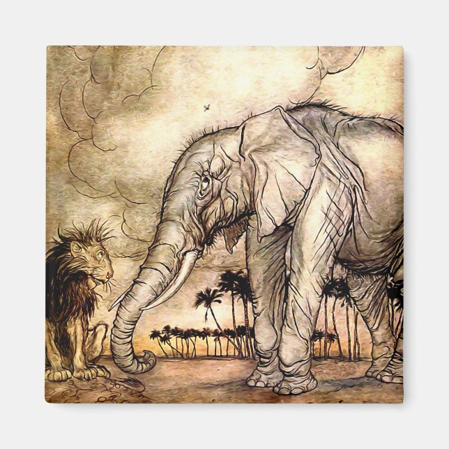 Aimant "The Lion and The Elephant" par Arthur Rackham (Devant)