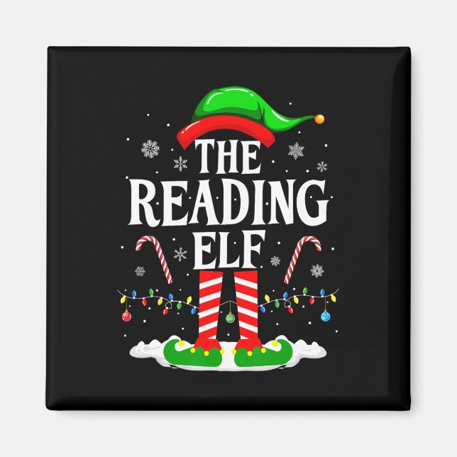 Aimant The Reading Elf Xmas Funny Book Lover Christmas Bo (Devant)
