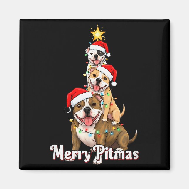 Aimant Thème de Noël Pitbull Joyeux Pitmas pour D (Devant)