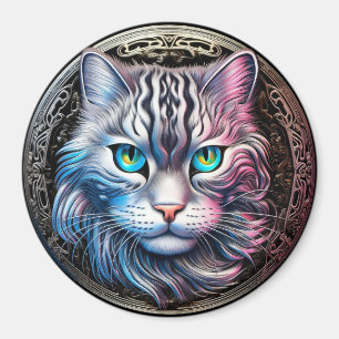 Aimant Thème métallique Silvery Face Chat