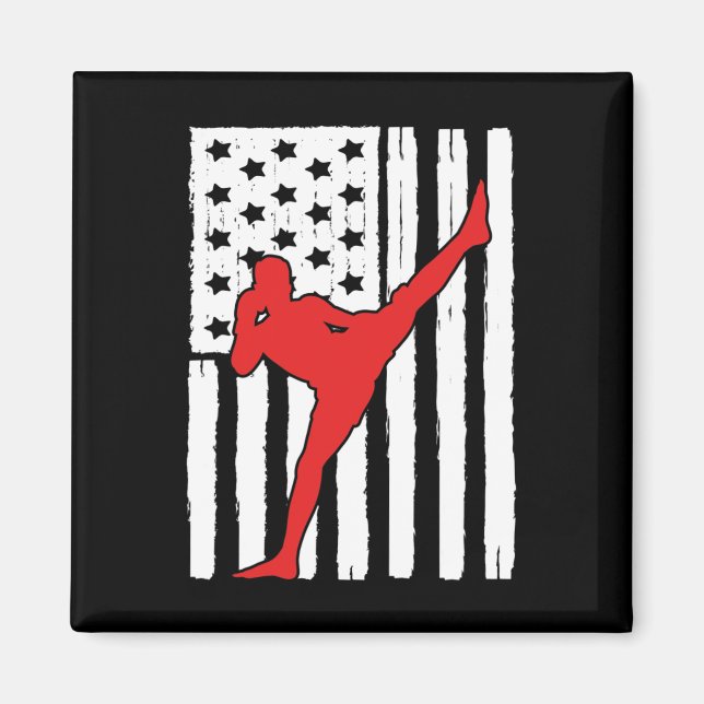 Aimant Thème Muay Thai Drapeau Américain Graphisme Kickb (Devant)