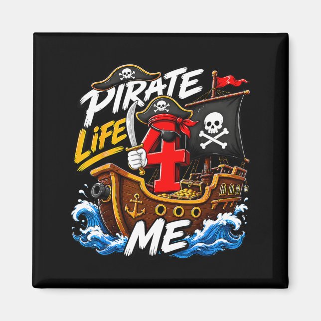 Aimant Thème pirate pour enfants 4 ans anniversaire garço (Devant)