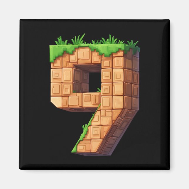 Aimant Thème Pixel de Joyeux 9e Anniversaire Numéro 9 pou (Devant)