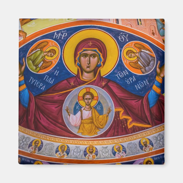 Aimant Theotokos et le Christ Enfant avec les anges Icône (Devant)