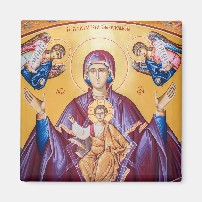Aimant Theotokos et le Christ Enfant avec les anges Icône (Devant)