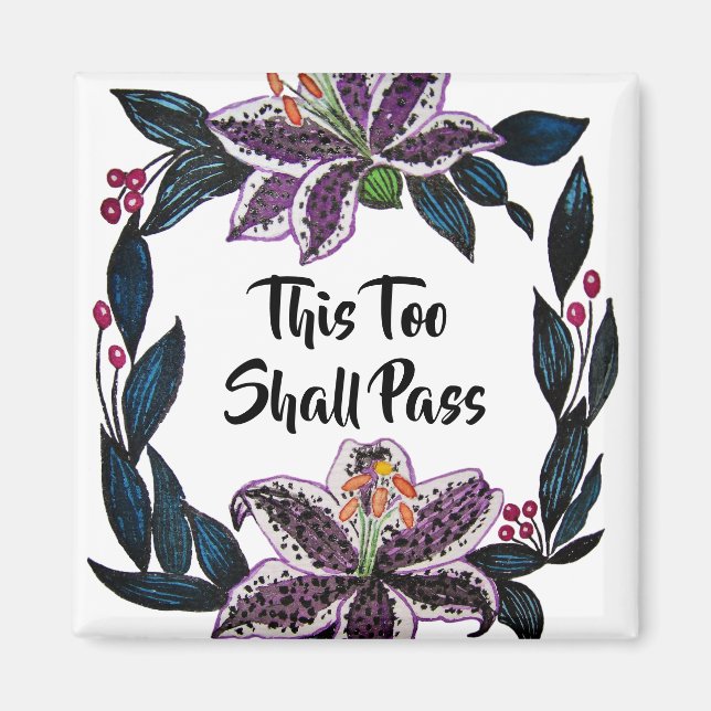 Aimant "This Too Shop Pass" Aquarelle Lily Wreath (Devant)