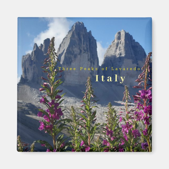 Aimant Three Peaks of Lavaredo Wildflowers Italy (Devant)