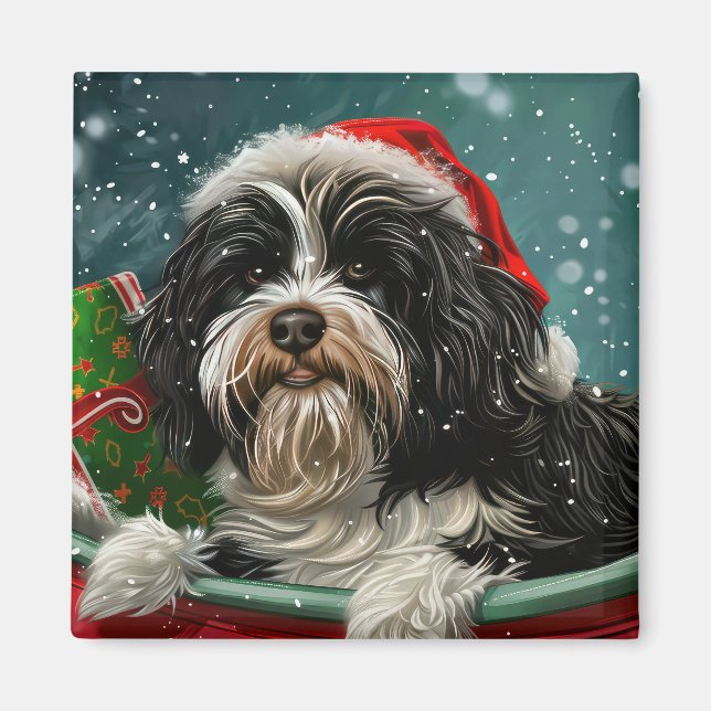 Aimant Tibétain Terrier Chien Noël Festif (Devant)