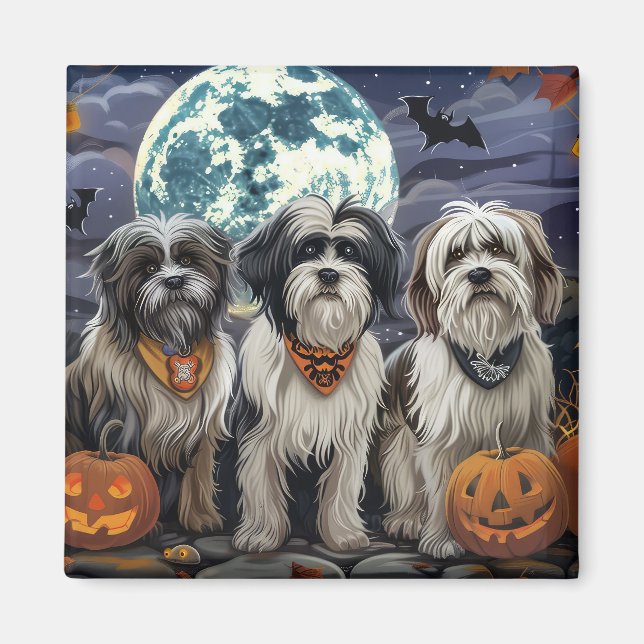 Aimant Tibétain Terrier Halloween Effrayant (Devant)