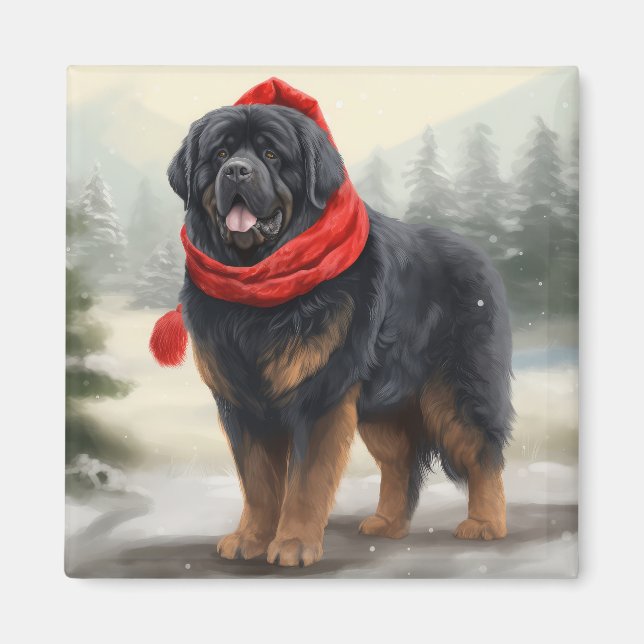 Aimant Tibetan Mastiff dans la neige Noël  (Devant)