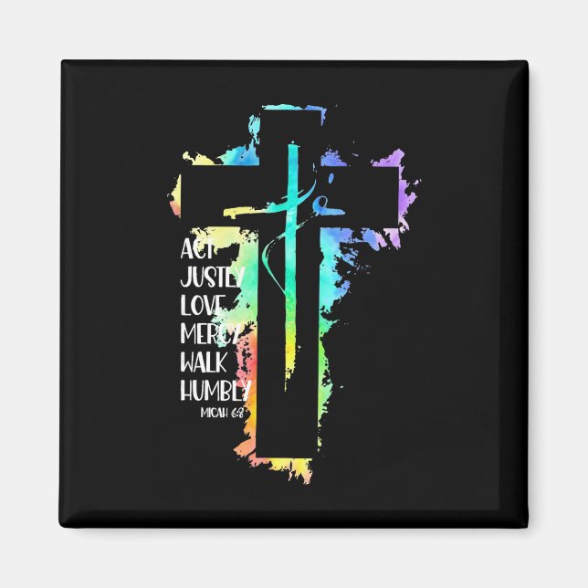 Aimant Tie Dye Croix Michée 68 Agir avec justice Écriture (Devant)