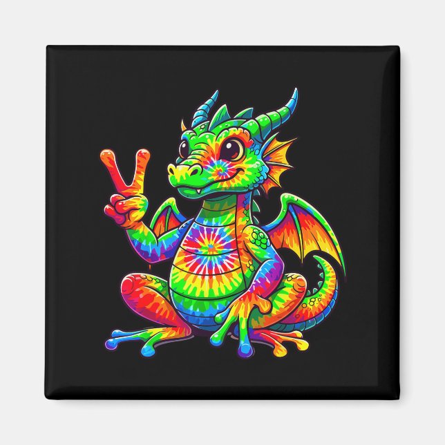 Aimant Tie-dye Dragon Peace Sign Hipe  (Devant)