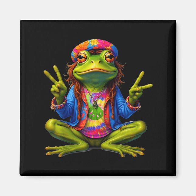 Aimant Tie-dye Frog Peace Sign 60s 70s Hipe Men Women  (Devant)