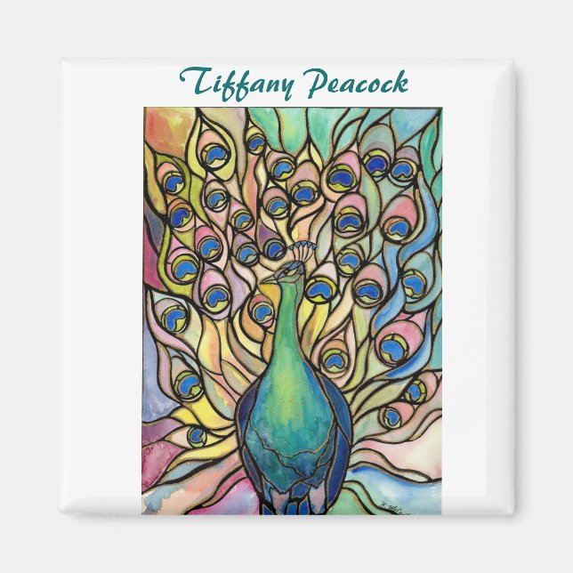 Aimant Tiffany Peacock en verre teint style ART Magnet! (Devant)
