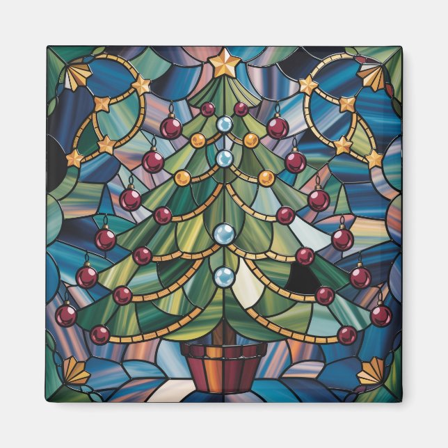 Aimant Tiffany-Style Stained Glass Christmas Tree (Devant)