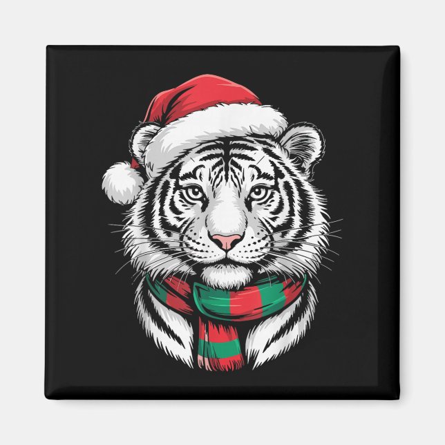 Aimant Tiger Noël Noël Chapeau F Costume de Noël (Devant)