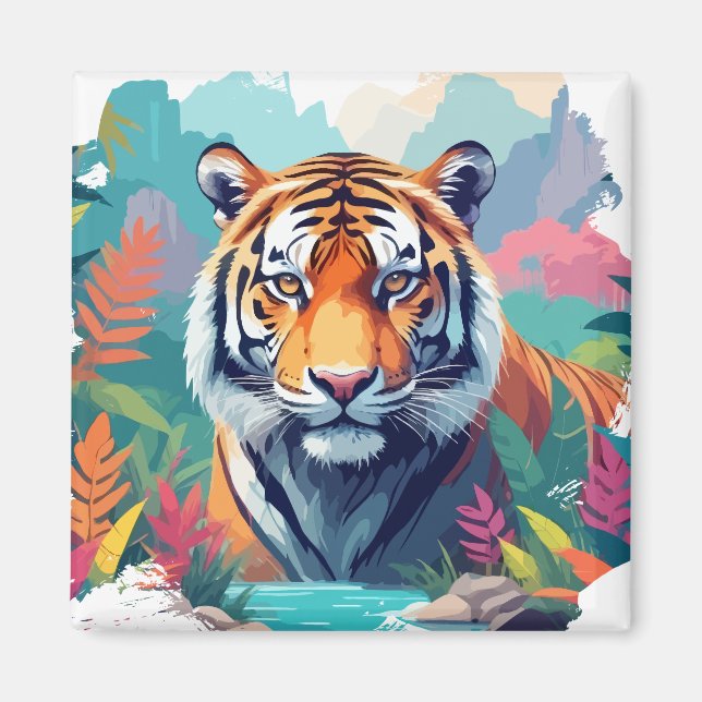 Aimant Tiger Vector Art Animal Majestic Nature Faune (Devant)