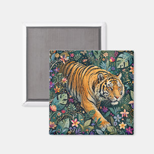 Aimant Tigre aux Yeux Ambrés Fantaisie Feuillage de la Ju